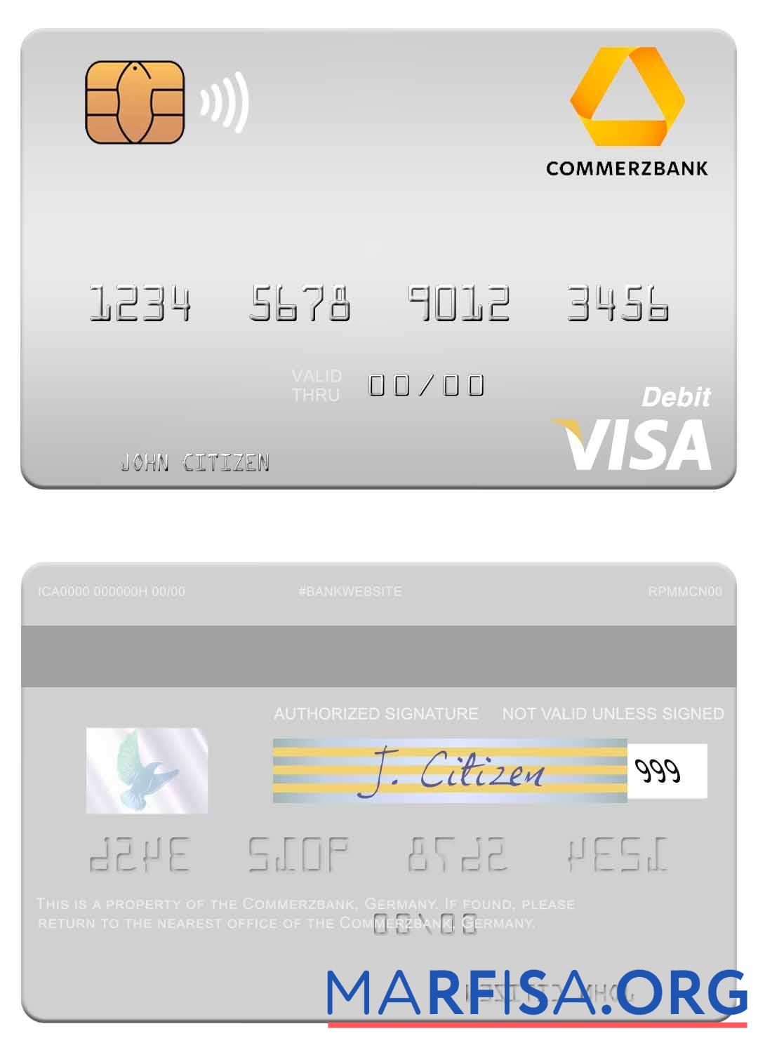 Realistic Germany Commerz Bank visa debit card sample
